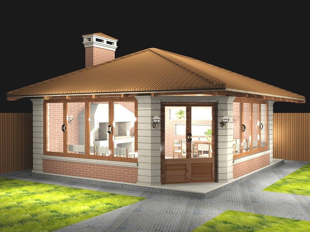 Проект бани с беседкой под одной крышей (99 фото): пристроенные варианты с барбекю и мангалом под общей крышей, пристройка в виде навеса