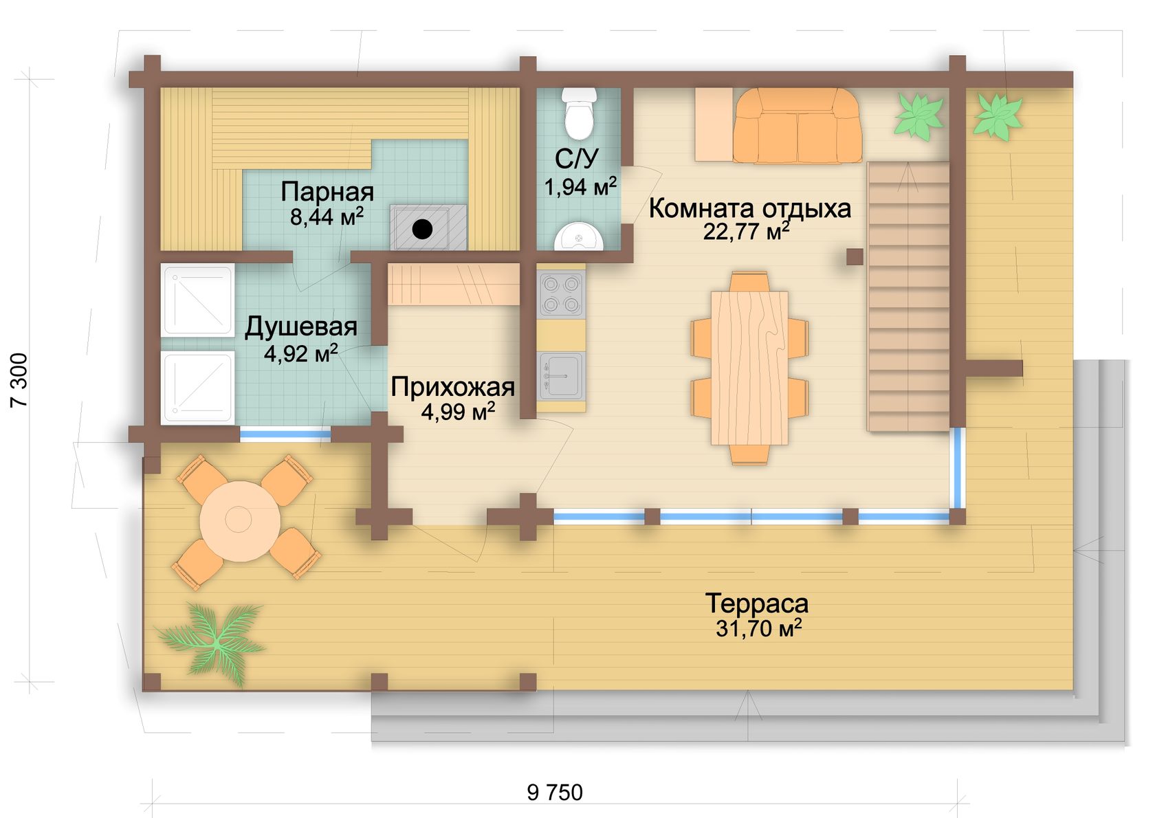 Планировки бань с комнатой отдыха: план с верандой и бассейном, с туалетом и душевой, схемы и примеры в интерьере