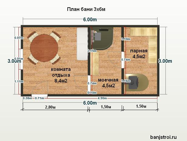 Особенности планировки бани с мансардой размером 3 на 6 м