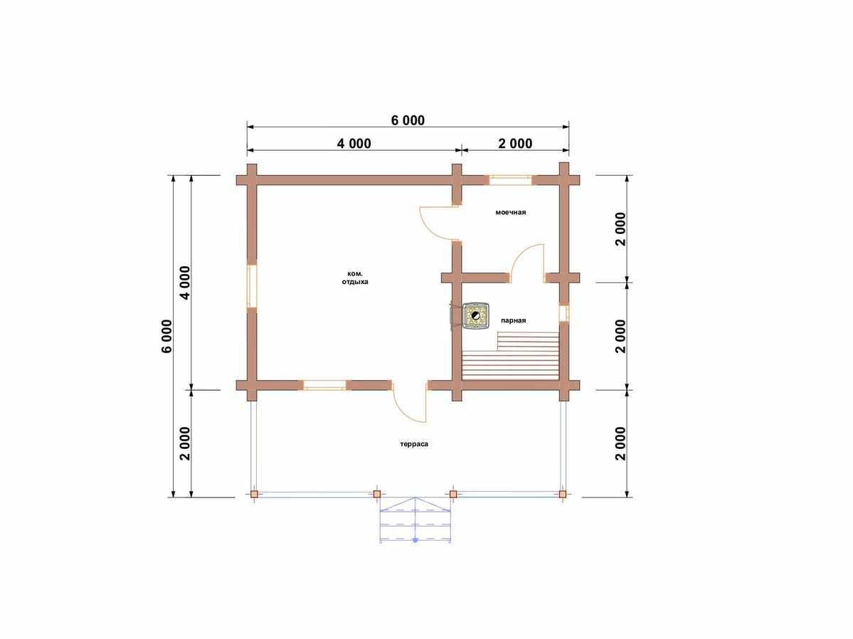 Проект бани 6х8 из бревна