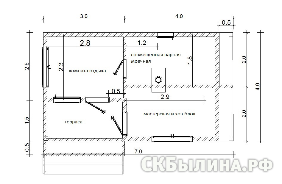 Схема каркасной бани