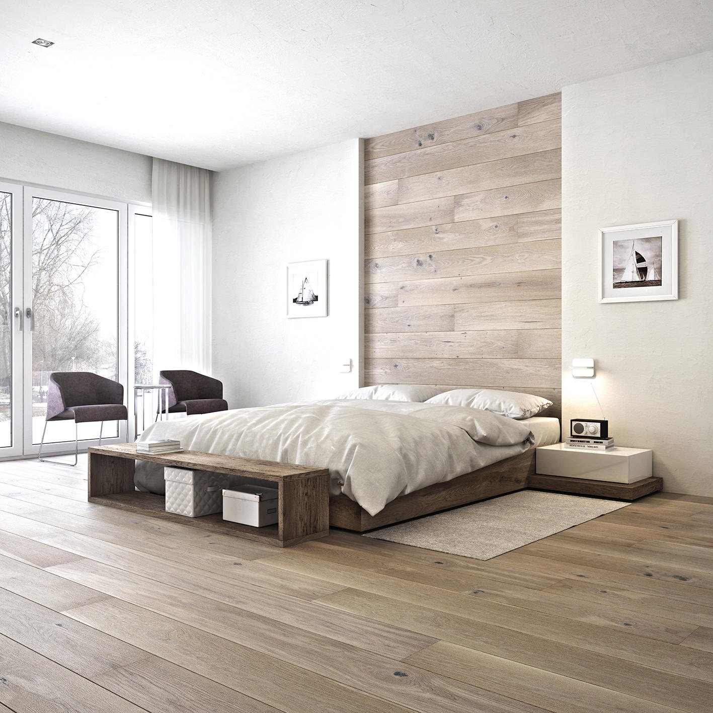 Ламинат на стене в спальне (53 фото): дизайн оригинальной и недорогой отделки в интерьере