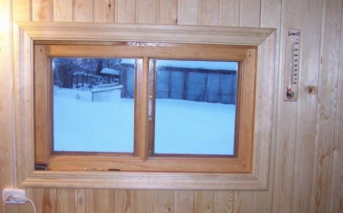 Окна для бани [деревянные, панорамные, пластиковые]: размеры и установка