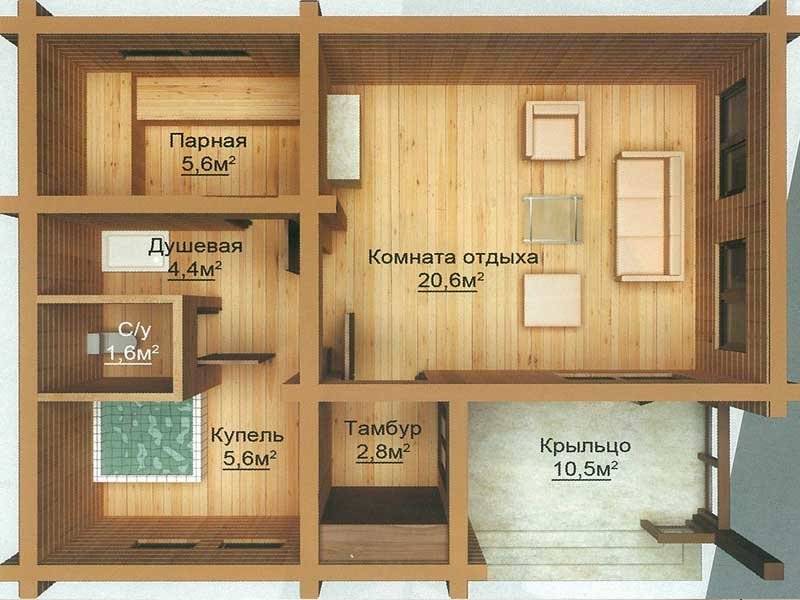 Комната отдыха в бане 3х4: дизайн интерьера в современном стиле с кухней, оформление и отделка
 - 41 фото