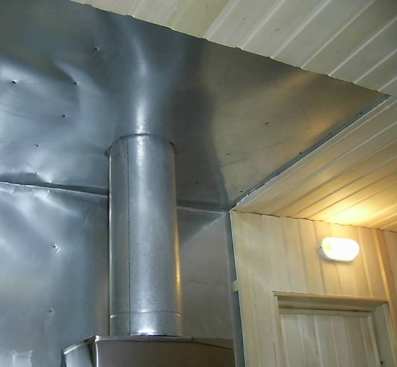 Установка дымохода в бане через потолок