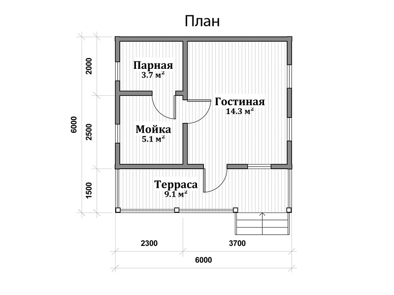 План каркасной бани 6х4