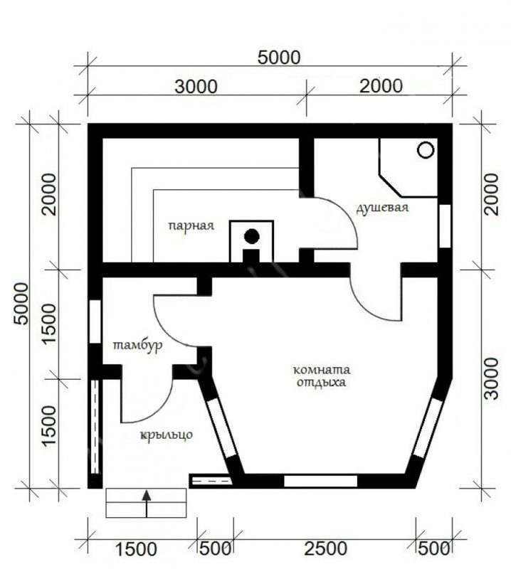 Проект бани 4х5 м (53 фото): планировка внутри бани, план мойки и парилки отдельно, примеры организации интерьера сауны