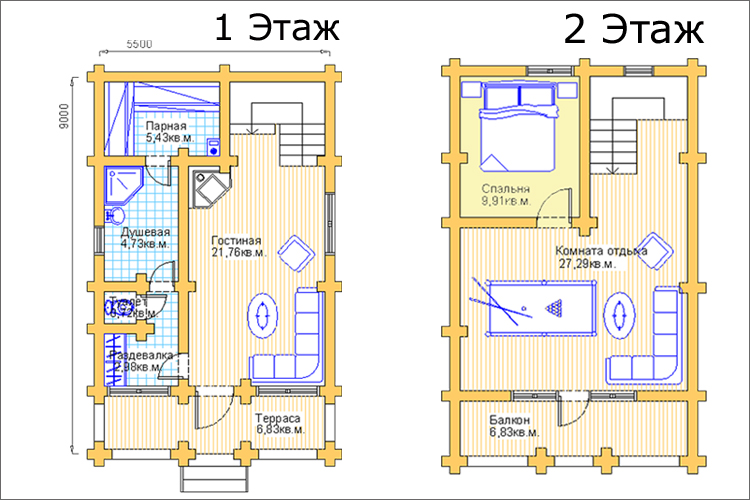 Двухэтажные бани: красивые примеры конструкций