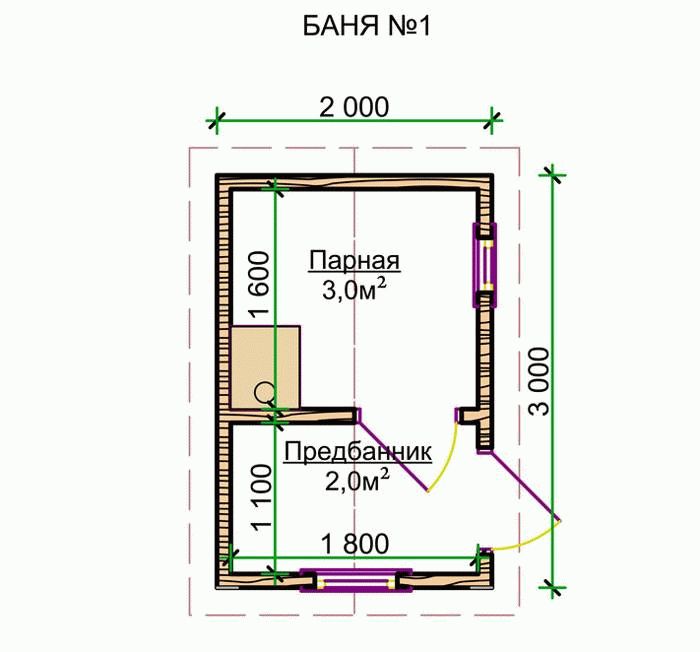 Проект бани 3х4: схема и чертежи с размерами, планировка внутри