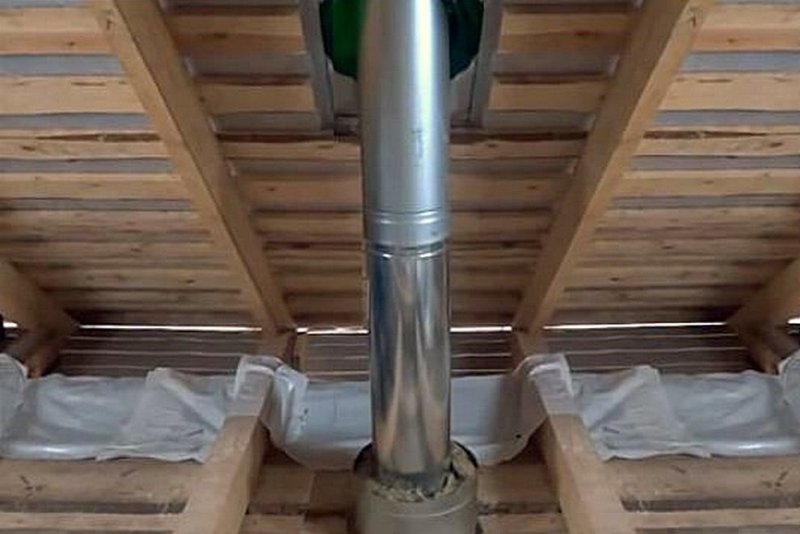 Монтаж дымохода в бане через потолок