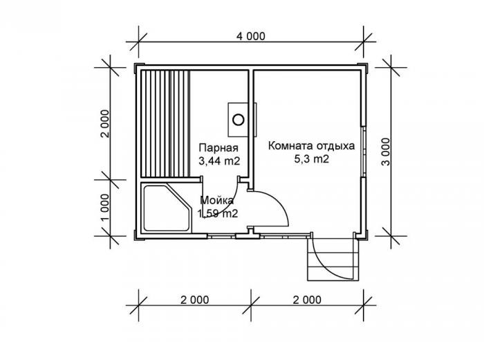 Проекты бани размером 3х4 (34 фото): интерьер каркасной дачи площадью 3 на 4, конструкция из блоков