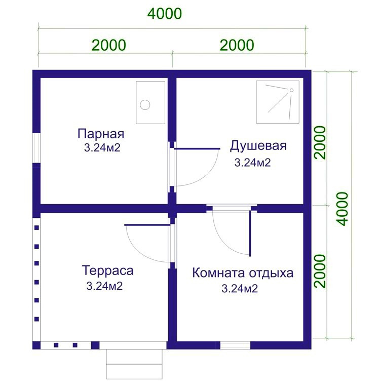 Готовый проект бани 4 на 4