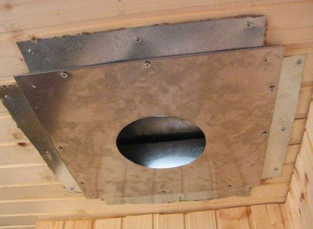 Монтаж трубы в бане через потолок
