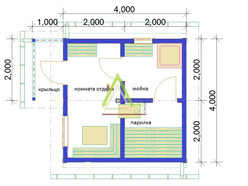 Проект бани 4 на 4 метра