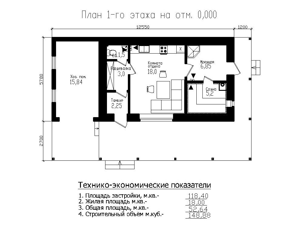 Проект кирпичной бани с комнатой отдыха