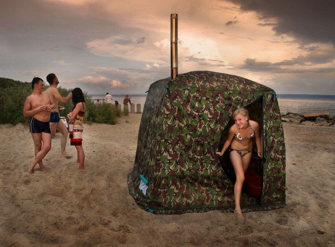 Походная баня с печкой и палаткой: покупной и самодельный мобильный вариант