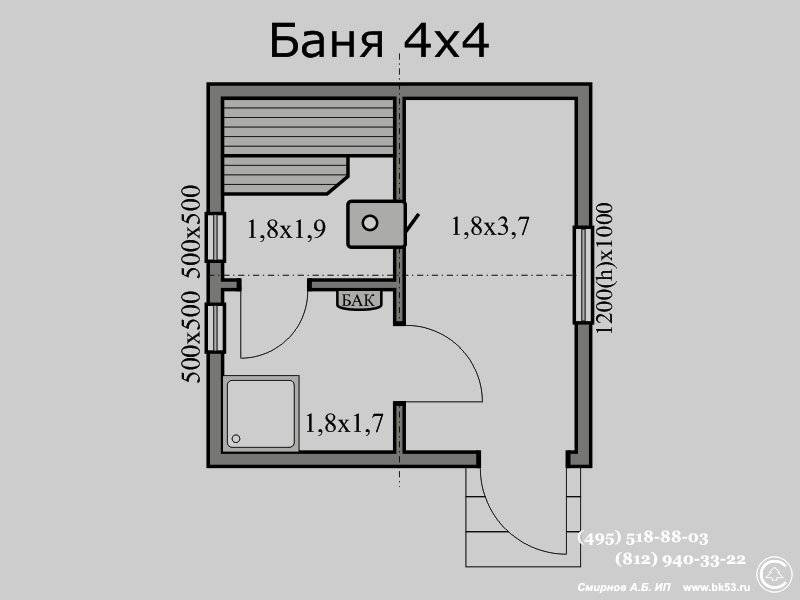 Баня размером 4х4: планировка (22 фото) мойка и парилка отдельно на 4 человек, план конструкции из бревна