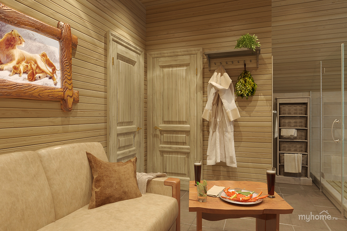 Оформление комнаты отдыха в бане: дизайн интерьера