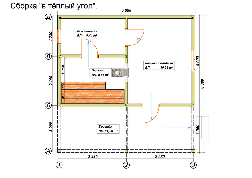 План бани 6х4 с верандой – разбор планировки и немного о строительстве