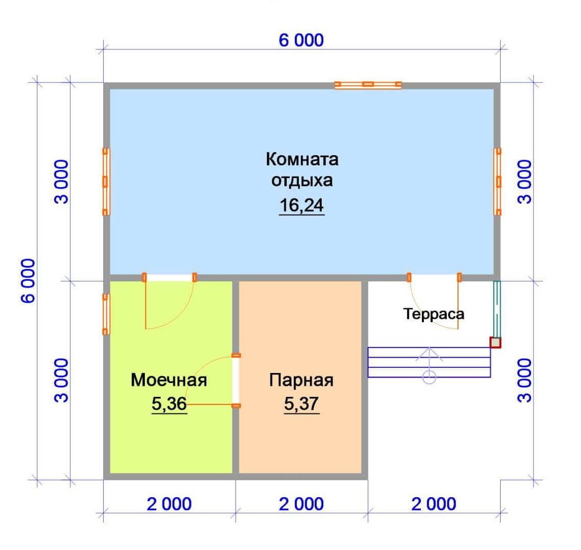 Проект бани 6х6 из пеноблоков